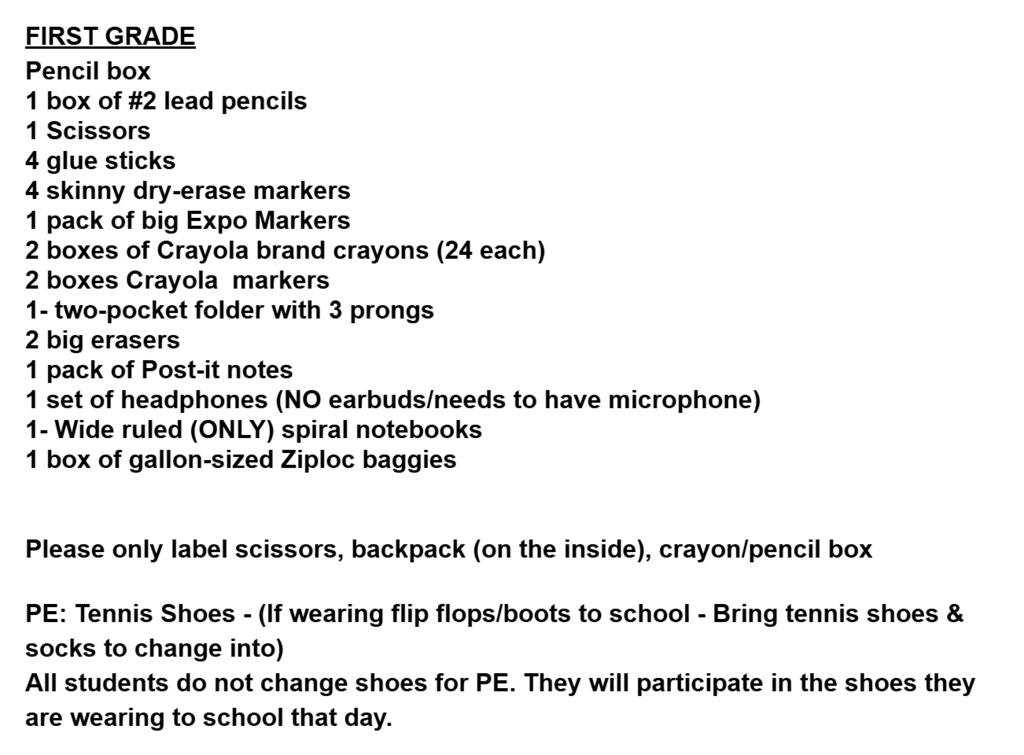 First Grade list
