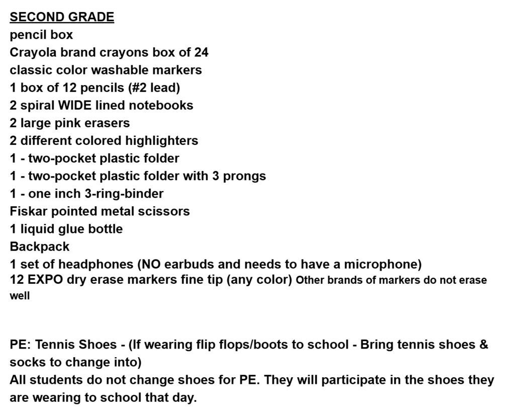Second Grade List
