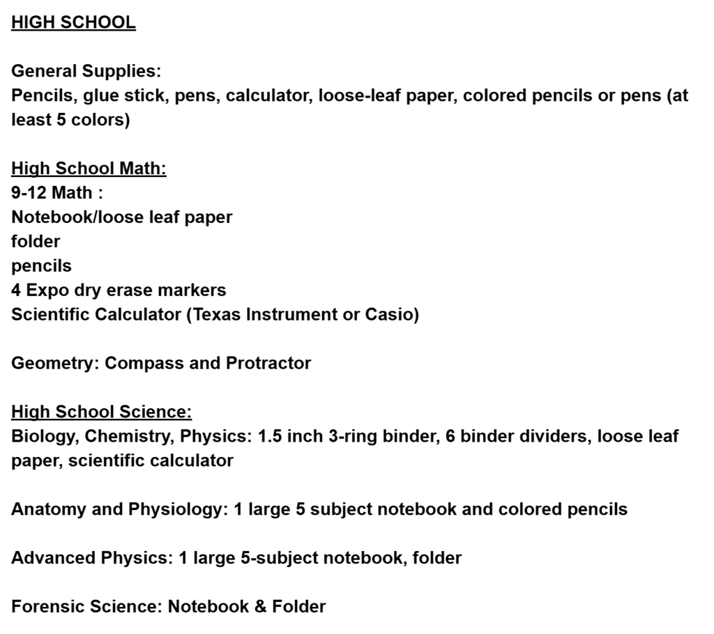High School List 1