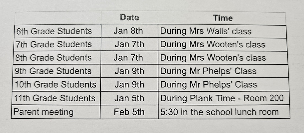 CCP Informational Schedule