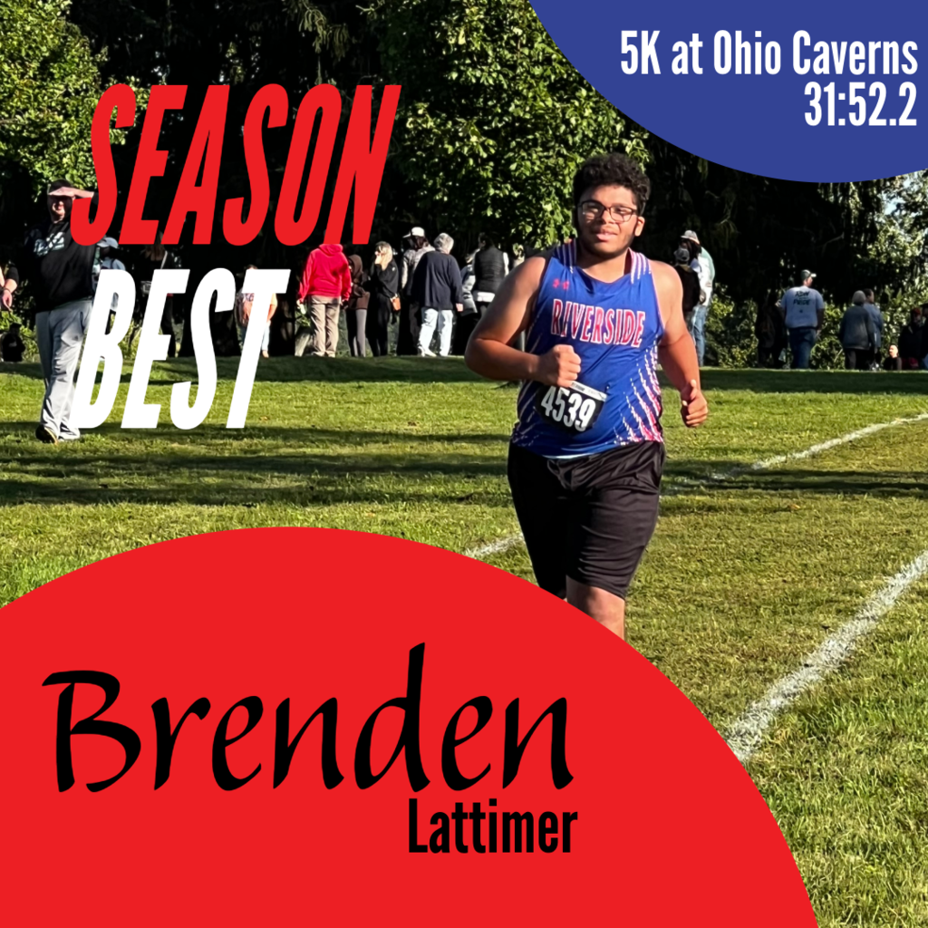 Brenden Lattimer receives a Season Best time at the Ohio Caverns Meet.