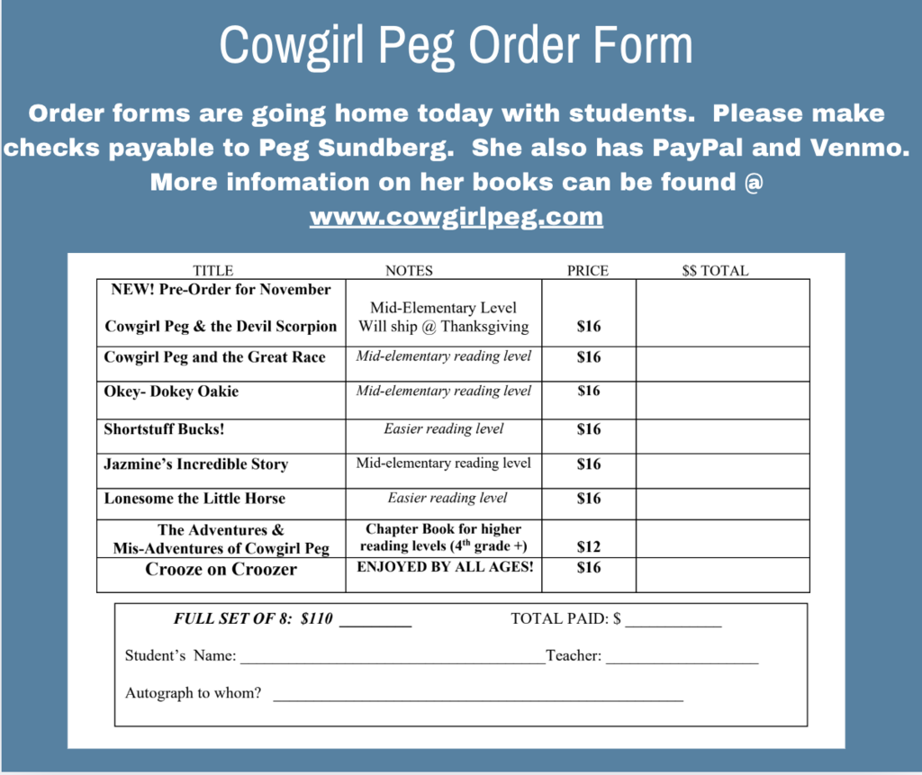 Cowgirl Peg Order Form