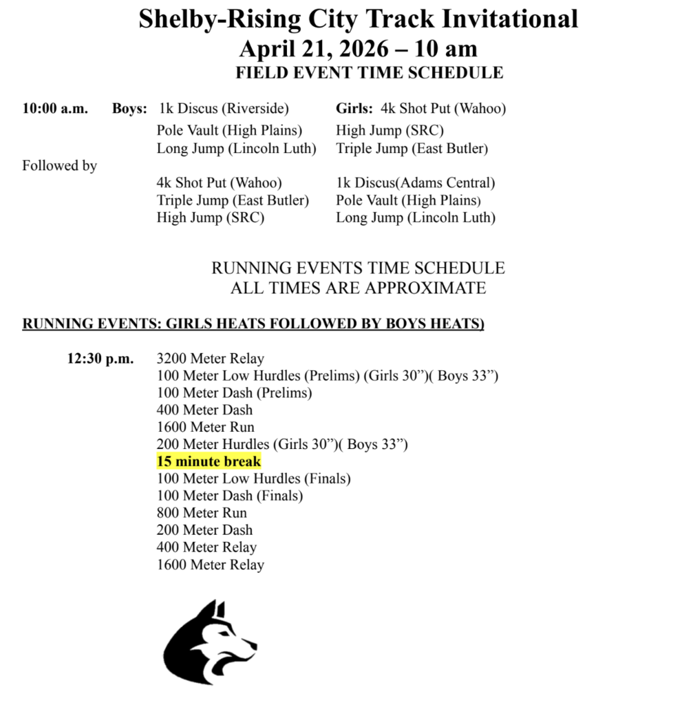 Shelby-Rising City Schedule of Events
