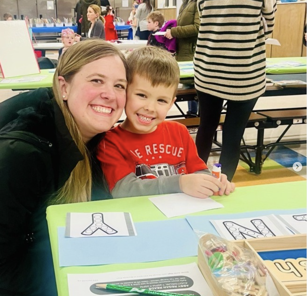 mom and son playing game