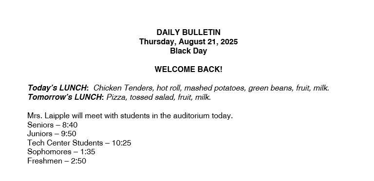High School Daily Bulletin