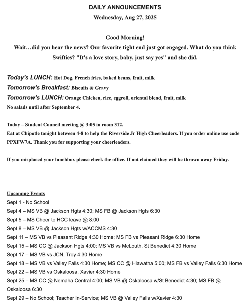 RMS Announcements