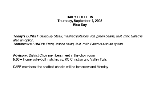 9/4/25 HS Daily Announcements