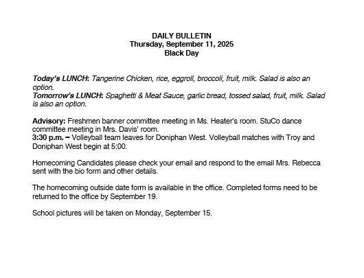9/11/25 HS Daily Bulletin