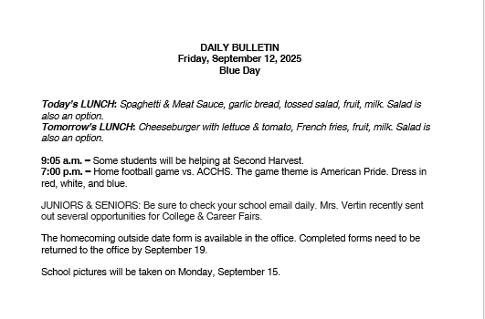 9/12/25 HS Daily Bulletin