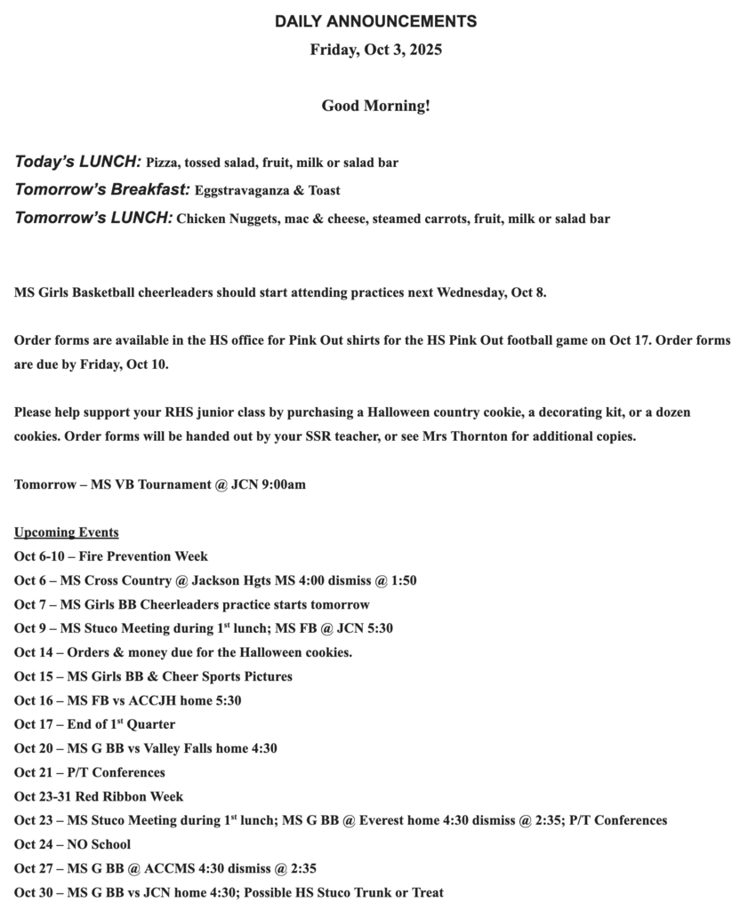 RMS Announcements