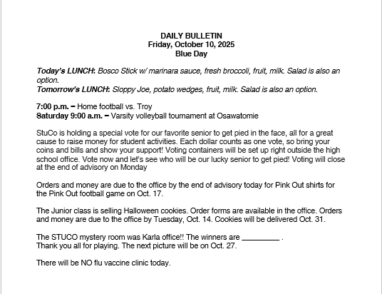 10/10/25 HS Daily Bulletin
