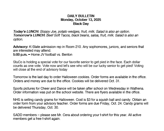 10/13/25 HS Daily Bulletin