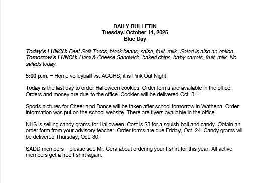 10/14/25 HS Daily Bulletin