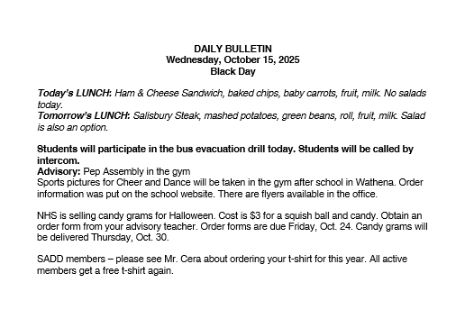 10/15/25 HS Daily Bulletin