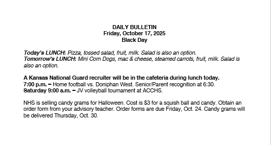 10/17/25 HS Daily Bulletin