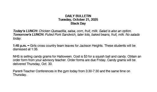 10/21/25 HS Daily Bulletin