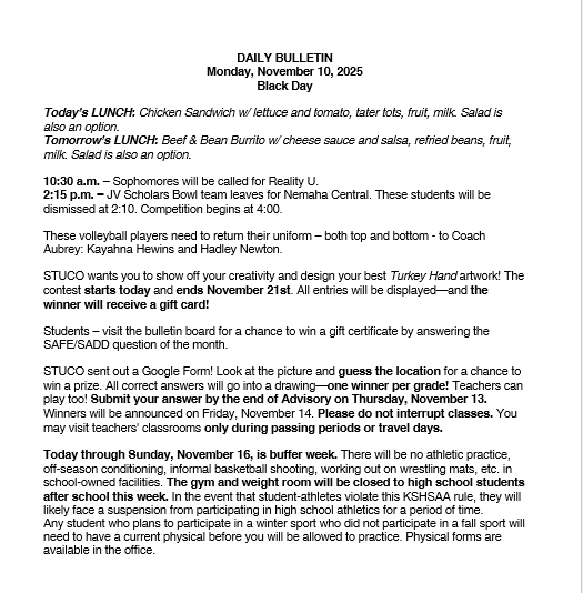 11/10/25 HS Daily Bulletin