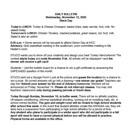 11/12/25 HS Daily Bulletin