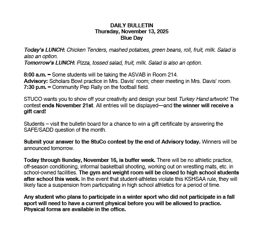 11/13/25 HS Daily Bulletin