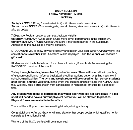 11/14/25 HS Daily Bulletin