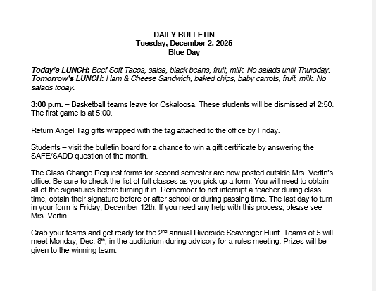 12/2/25 HS Daily Bulletin