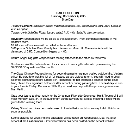 12/4/25 HS Daily Bulletin