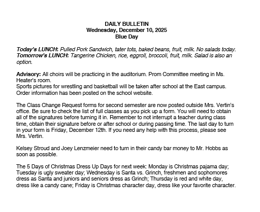 12/10/25 HS Daily Bulletin