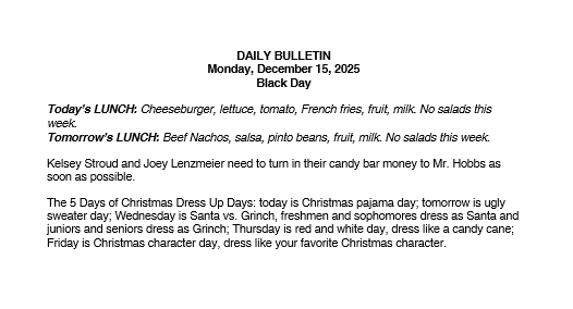 12/12/25 HS Daily Bulletin