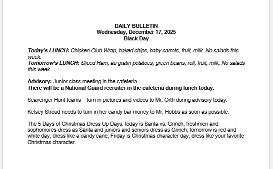 12/17/25 HS Daily Bulletin