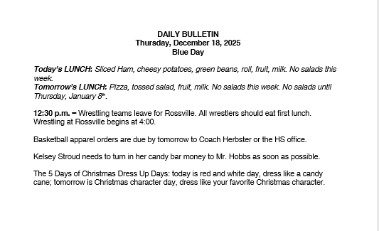 12/18/25 HS Daily Bulletin