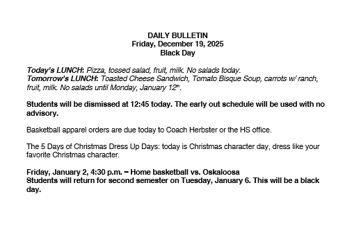 12/19/25 HS Daily Bulletin