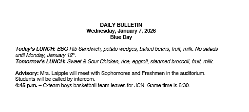 1/7/26 HS Daily Bulletin
