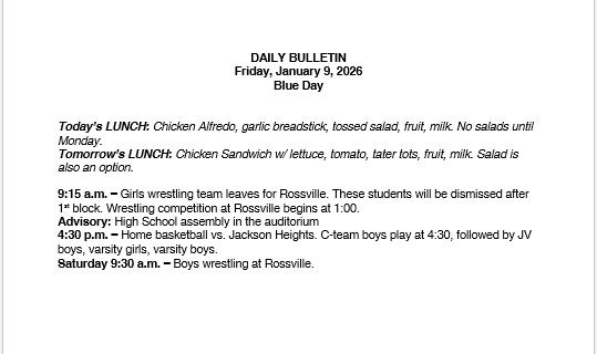 1/9/26 HS Daily Bulletin