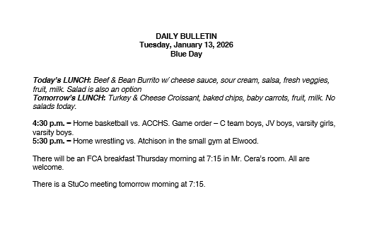 1/13/26 HS Daily Bulletin