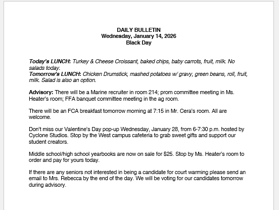 1/14/26 HS Daily Bulletin
