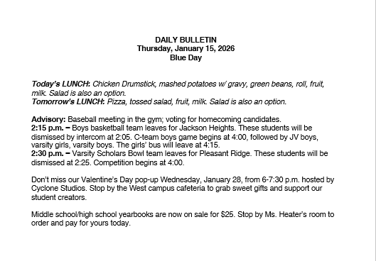 1/15/26 HS Daily Bulletin