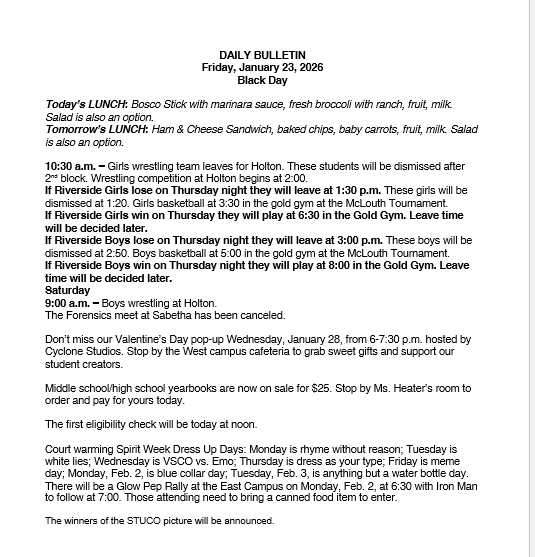 1/23/26 HS Daily Bulletin