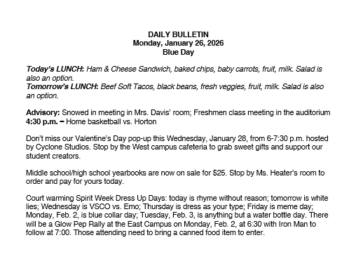 1/26/26 HS Daily Bulletin