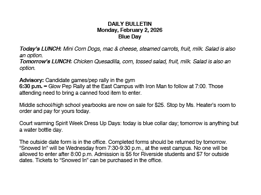2/2/26 HS Daily Bulletin
