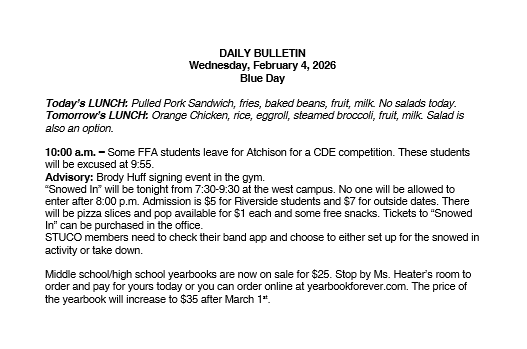 2/4/26 HS Daily Bulletin