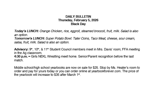 2/5/26 HS Daily Bulletin