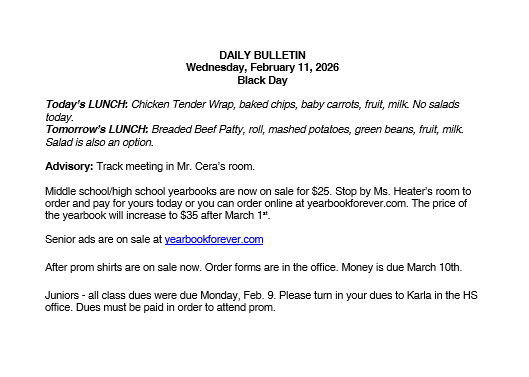 2/11/26 HS Daily Bulletin