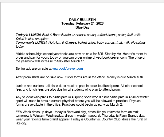 2/24/26 HS Daily Bulletin