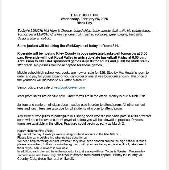 2/25/26 HS Daily Bulletin
