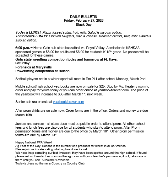 2/27/26 HS Daily Bulletin