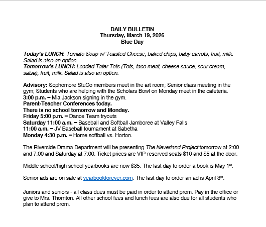 3/19/26 HS Daily Bulletin