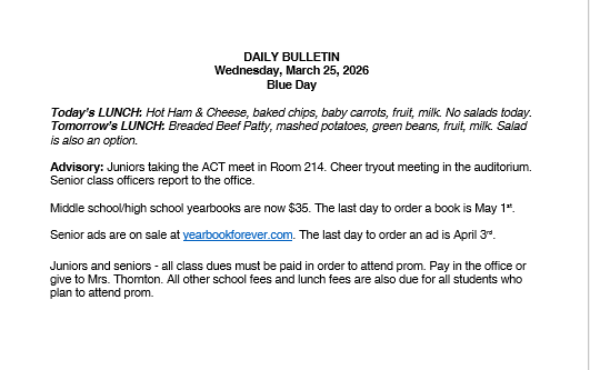 3/25/26 HS Daily Bulletin