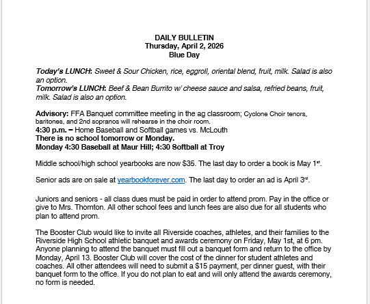 4/2/26 HS Daily Bulletin