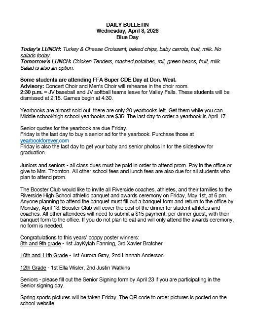 4/8/26 HS Daily Bulletin