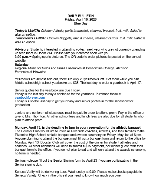 4/10/26 HS Daily Bulletin